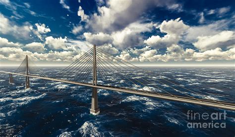 Suspension Bridge On Stormy Ocean Digital Art By Tomislav Zivkovic