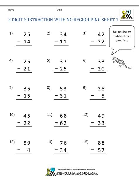 Double Digit Subtraction Without Regrouping Printable Double Digit