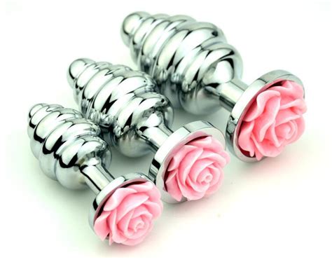 Unisex Size D Pink Rose Flower Screw Metal Anal Plug Butt Bead