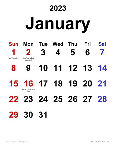 Calendar January 2023 Off 68