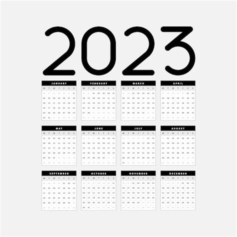 Calendario 2023 Diseño Simple En Blanco Y Negro Vector Premium