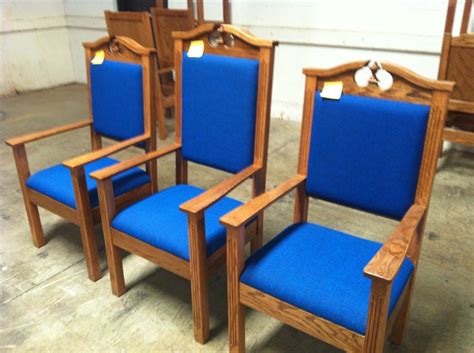 Choose from different upholstery fabrics and light, medium, or dark wood stains to create a custom look for your sanctuary. ministers chairs in royal blue fabric. www ...