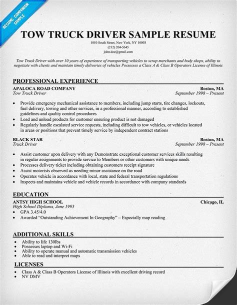 Resume Templates For Truck Drivers Resmud