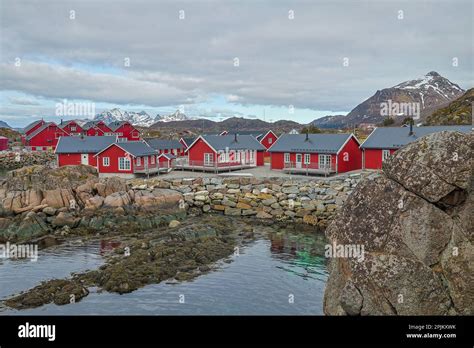 Norway Lofoten Islands Rorbuer In Mortsund Near Mount Himmeltindan