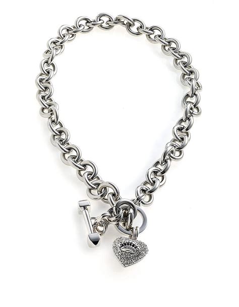 Juicy Couture Pave Heart And Toggle Luxe Necklace In Silver Lyst