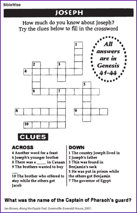 Crossword Puzzle About Joseph Kids Korner Biblewise