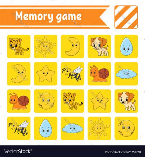 Memory Game For Kids Education Developing Vector Image
