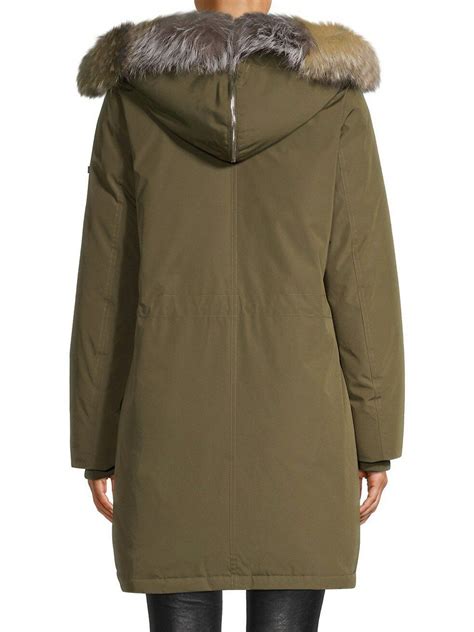 Derek Lam Coats And Jackets Womens Nylon Fox Fur Trim Anorak Coat Olive