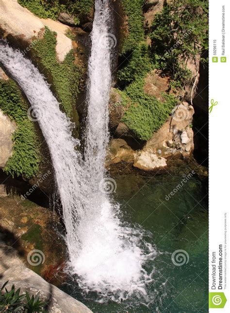 Two Waterfalls Meet Stock Image Image Of Moisten Fluids 59296115