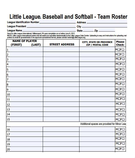 11 Sample Baseball Roster Templates To Download For Free Sample Templates
