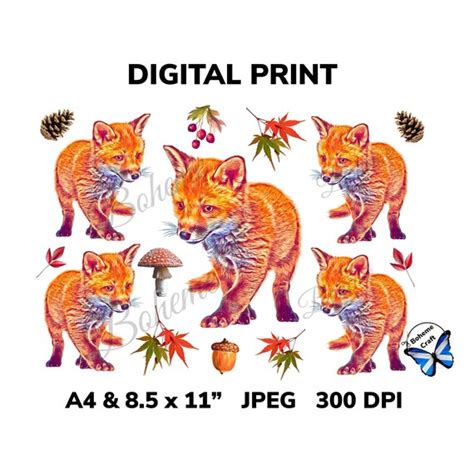Printable Fox Collage Wildlife Collage Fox Decoupage Etsy
