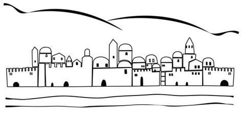 Jerusalem Old City Silhouette And Mountains Stock Illustration