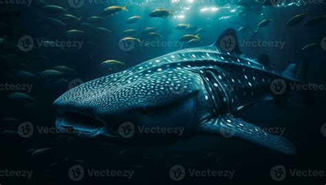 Majestic Spotted Whale Shark Swimming In Deep Blue Saltwater Reef