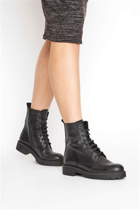 Black Lace Up Leather Boots Long Tall Sally