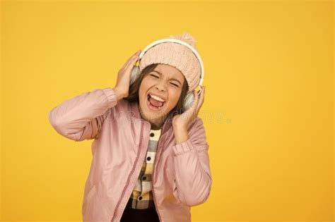 Dedicated To Singing Small Singer Yellow Background Happy Girl Enjoy