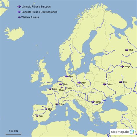 StepMap Flüsse Europas Landkarte für Europa Landkarte Flüsse Karten