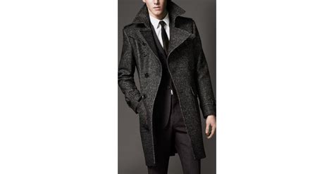 Burberry Wool Tweed Belted Coat In Gray For Men Lyst