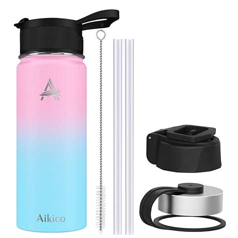 Buy Stainless Steel Water Bottle With Straw Lid Oz Vacuum Insulated Sports Water Bottle Wide