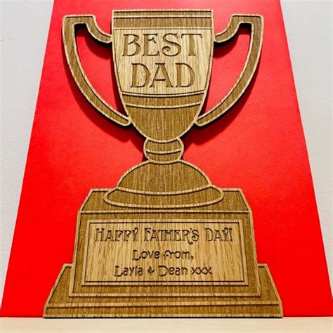 Personalised Wooden Best Dad Trophy Card Wood Etsy Uk