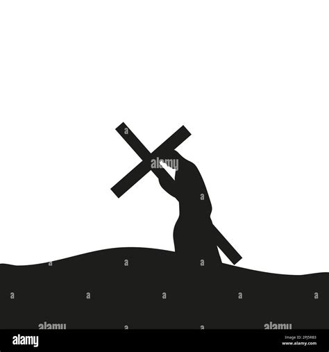 Jesus Carries The Cross Silhouette On A White Background Vector