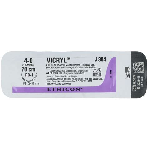 Sutura Vicryl 4 0 Rb 1 70cm R Ethicon Sobre X 1 Violeta 70cm Los