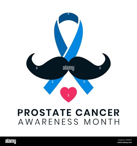 Prostate Cancer Blue Ribbon With Mustache In Flat Style November