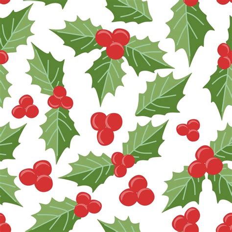 Premium Vector Christmas Hollies Winter Berries Seamless Repeat