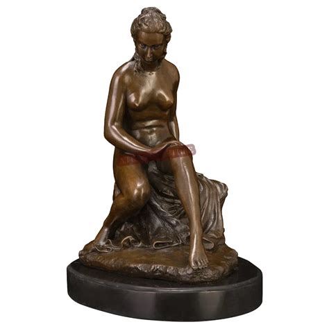 Thinking Nude Woman Bronze Statue Erotic Art Modern Western Naked