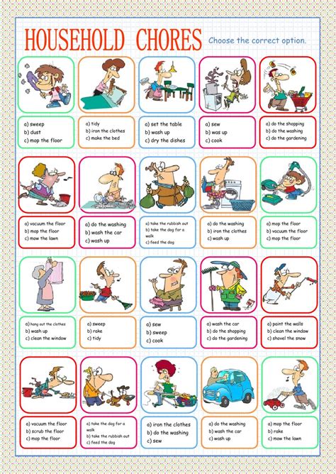 Household Chores Multiple Choice Interactive Worksheet