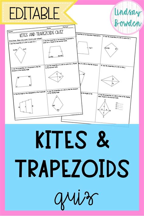 Kites And Trapezoids Quiz Geometry High School Geometry Lesson Plans