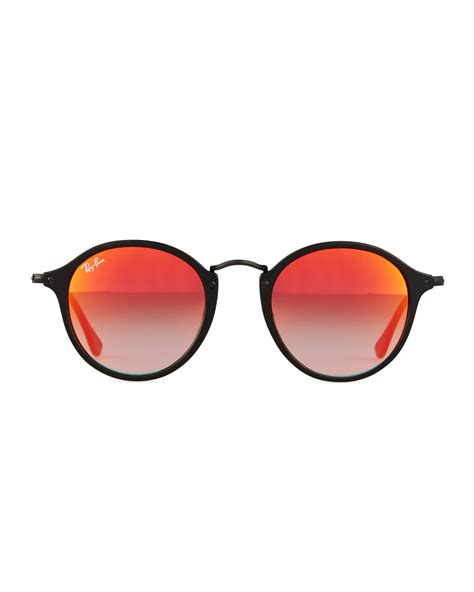 Ray Ban Round Acetate Sunglasses Wmirror Lenses In Orange Lyst