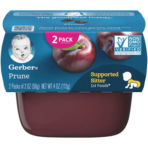 2 Pack Gerber Stage 1 Prune Baby Food 1 Tub
