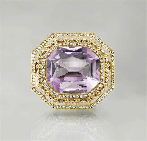A Gold Amethyst And Diamond Brooch By Faberg With The Workmaster S Mark Of August Holmstr M