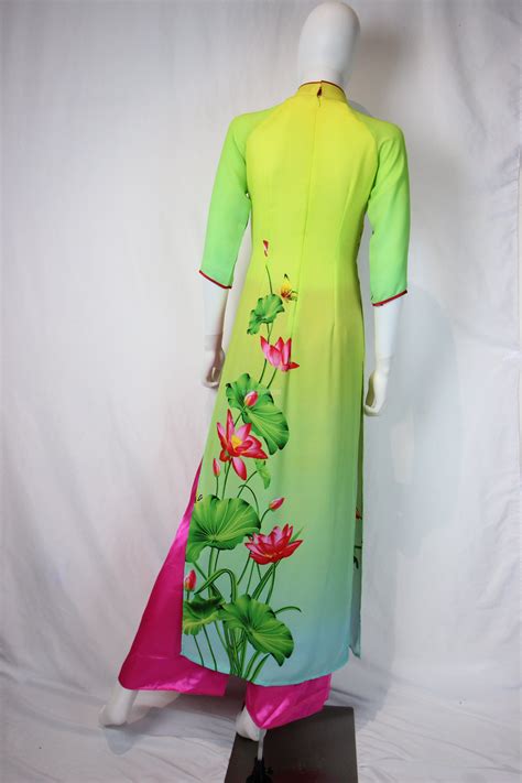 Light Green Ao Dai Lotus Flower New Year Set Hoa Sen Tet Lotus Flower Ao Dai Light Green