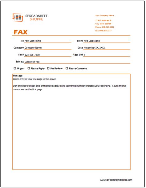 Fax Cover Sheet Template Spreadsheetshoppe