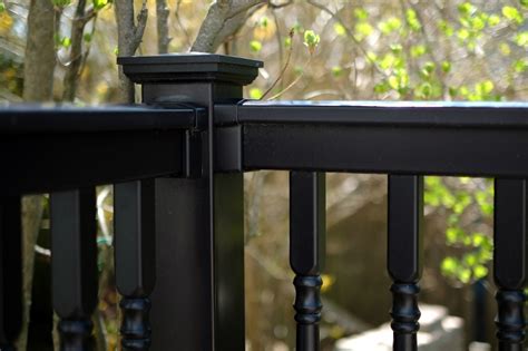 The salem vinyl railing system features decorative turned spindles. Where can I find black vinyl railing? | Illusions Fence