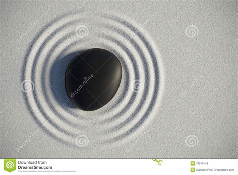 Zen Garden In A Top View With A Stone And His Harmony Waves Stock Photo