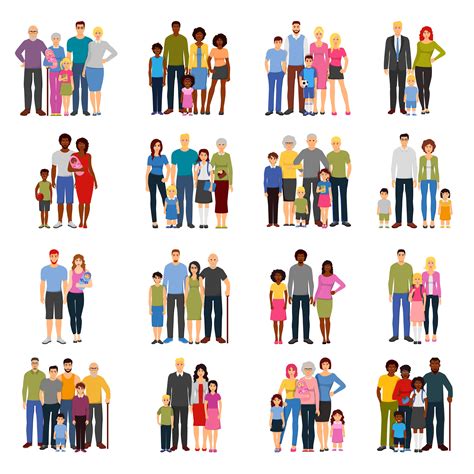 Family Members Groups Flat Icons Set 483968 Vector Art at Vecteezy