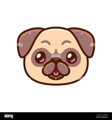 Niedlichen Cartoon Mops Gesicht Mit Zunge Herausstechen Kawaii Hund