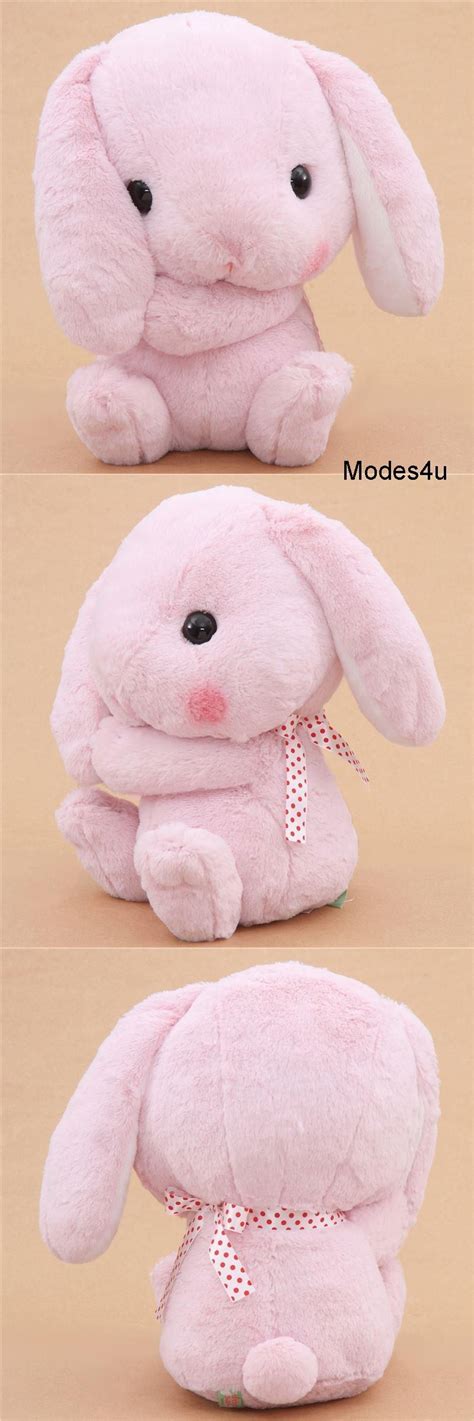 Kawaii Pink Bunny Plush With A White And Red Polka Dot Tie Kawaii