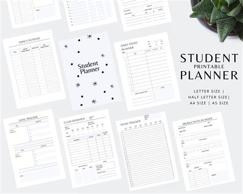 Student Planner Printable Academic Planner Printable Study Etsy