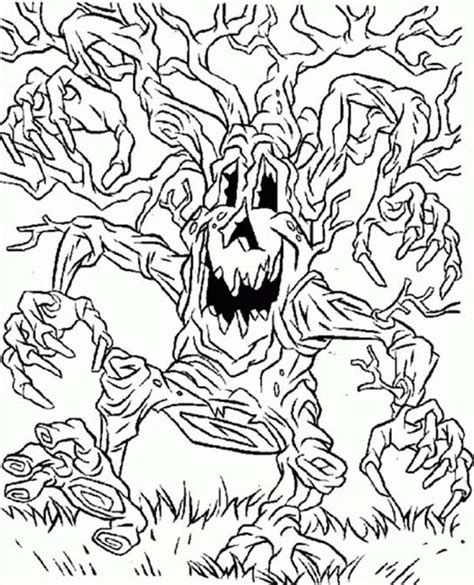Pumpkin scary pile of pumpkins spiders web. Scary Tree Monster Walking Around Coloring Page : Coloring Sky