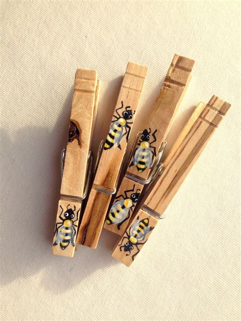 Wooden Bee Clothespin Hand Painted Magnet Etsy Clothes Pins