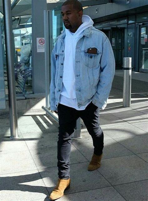 Black leather chelsea boots work well for this outfit because they're similar to sleek dress shoes. Kanye West chelsea boots | Denim jacket fashion, Kanye fashion