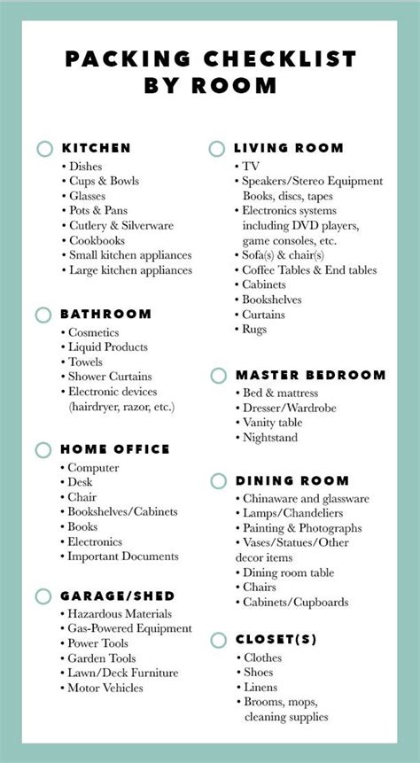 Packing Checklist Room By Room New Home Checklist Moving House Tips