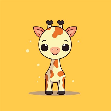 Linda Kawaii Jirafa Chibi Mascota Vector Dibujos Animados Estilo