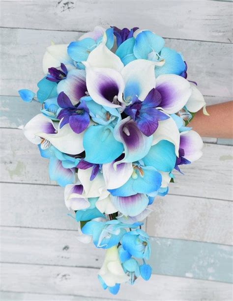 Silk Wedding Bouquet Purple Blue Bouquet Real Touch Bouquet