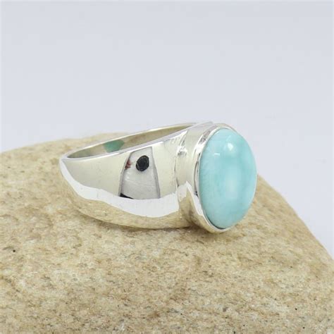 Natural Blue Larimar Ring Silver Gemstone Ring Handmade Etsy
