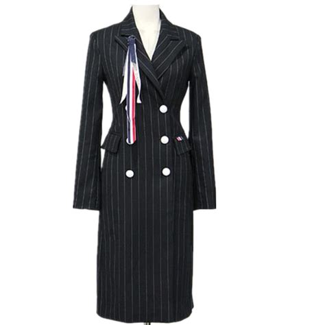 Spring Autumn Blazer Dress Office Women Sexy Double Breasted Striped