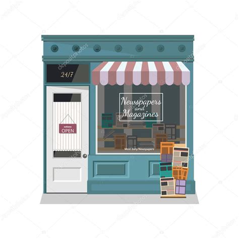Newsstand Selling Newspapers And Magazinespress Kiosk Vector